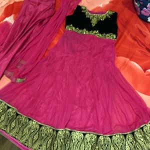 Girls Magenta/hot pinkd desi party  anarkali